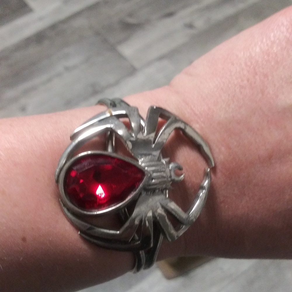 Silver and Red Spider adjustable bracelet